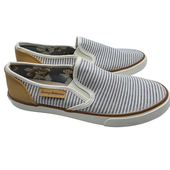 Tommy Bahama Women's Striped Slip On Canvas Shoes Tan Accents Size 8.5 - Picture 2 of 10